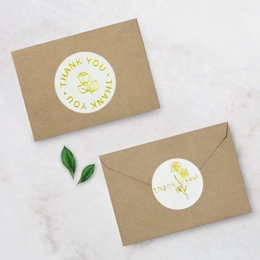 Gold Foil Thank You Sticker, Glitter Gold Floral Labels Stickers 1
